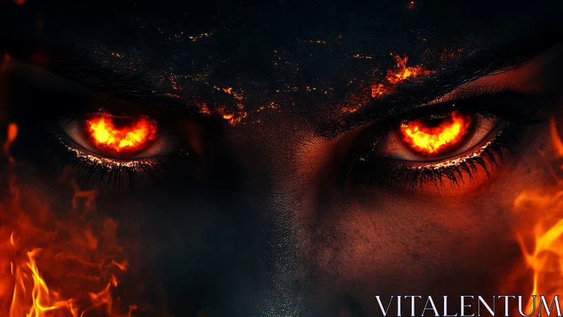 Inferno-eyed gaze blazing from the shadows of smoldering skin.