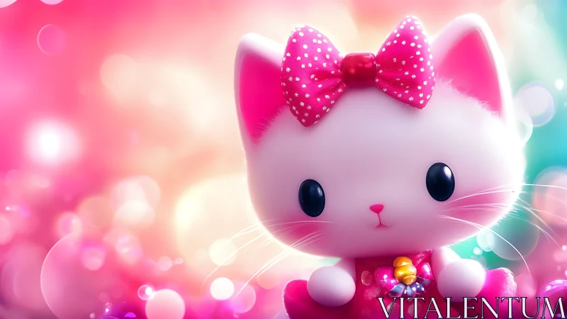 Adorable Pink Cat with Sparkly Bow in Soft Focus Fantasy.