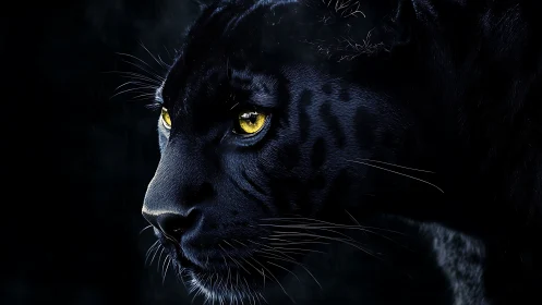 Black Panther Profile with Golden Iris Aperture and Whisker Definition