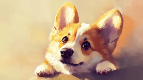 Daydreaming corgi pup basking in honeyed afternoon light.