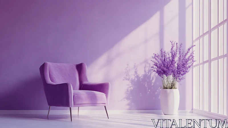 Monochromatic lavender interior uses directional sunlit side lighting