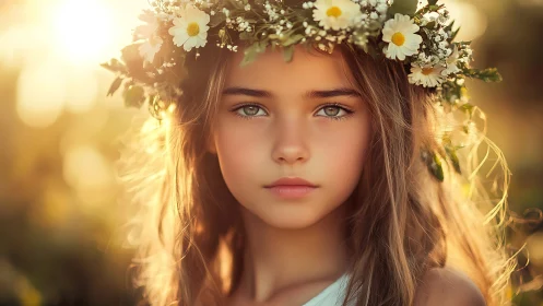Golden Hour Daydreamer Wears Blooming Crown of Delicate Wildflowers