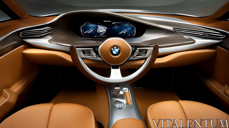 BMW concept cockpit with tan leather and digital displays.