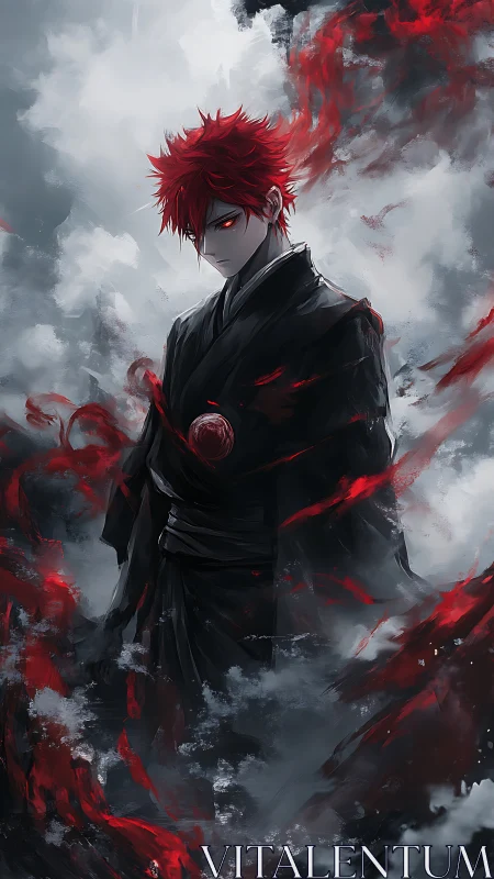 Crimson eyed warrior commands swirling red storm energy