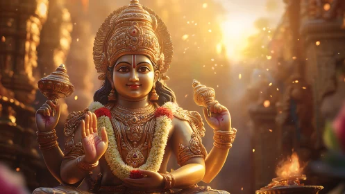 Digital rendering depicts ornate seated Hindu deity sculpture