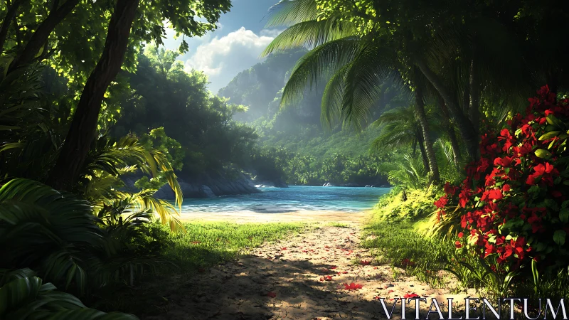 Tropical Lagoon Paradise: Lush Jungle Canopy Framing Pristine Blue Waters