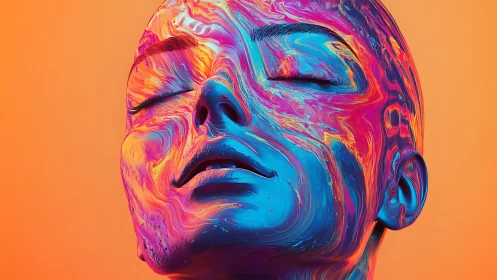 Color-saturated digital portrait of serene human face.