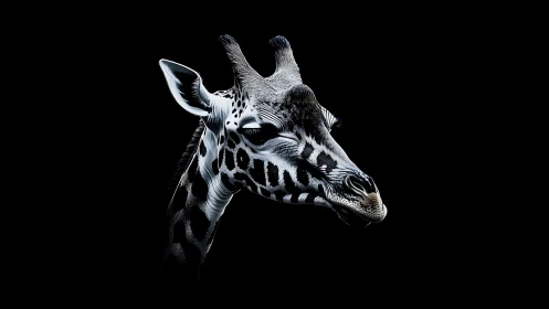 Giraffe head rendered in high contrast against black background