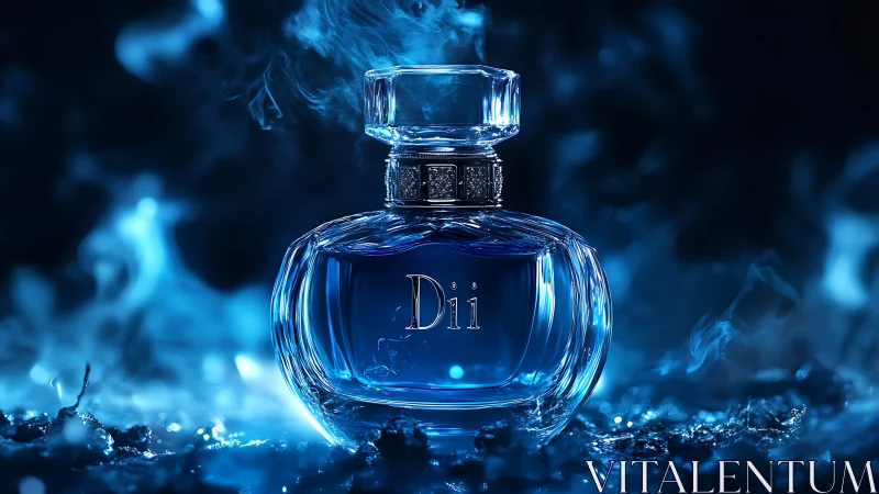 Perfume Bottle with Blue Luminescent Background