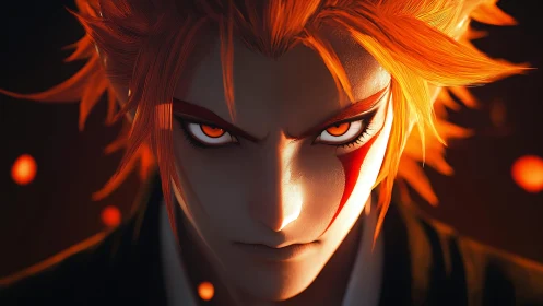 Volumetric-lit anime warrior with ember-ignited gaze poised.