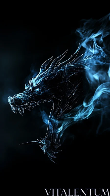 Spectral blue dragon ignites the dark with smoking fury.
