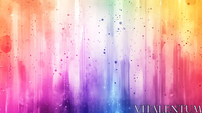 Vibrant watercolor paint splashes and drips in rainbow gradient style.