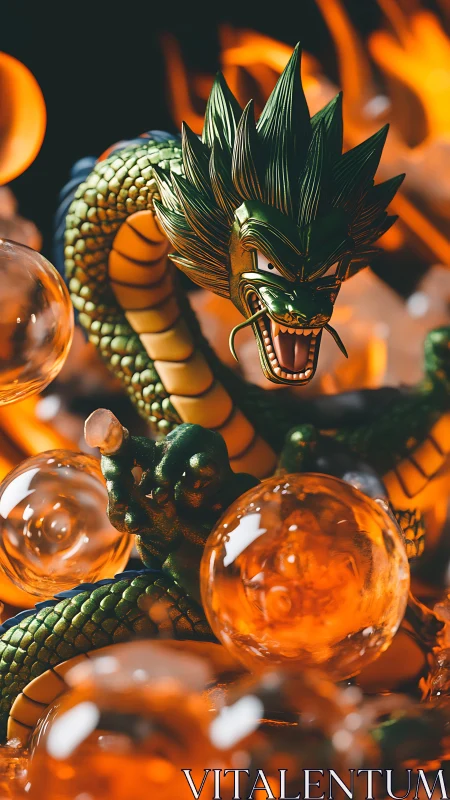 Emerald wish dragon surges through blazing crystal orbs