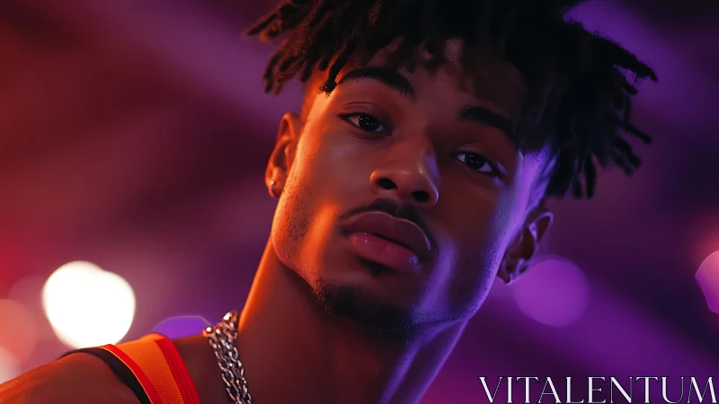 Moody neon portrait captures youthful confidence at night