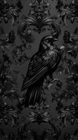 Midnight raven lounges over baroque shadows in silence