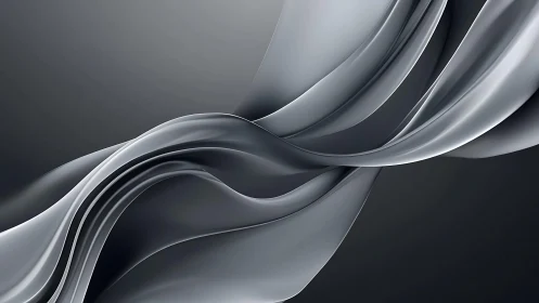Elegant Silver Abstract Waves on Dark Background, Digital Art.