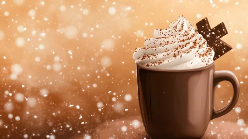 Hot beverage in brown mug with whipped cream topping.