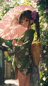 Springtime kimono daydream under a shy sakura parasol.