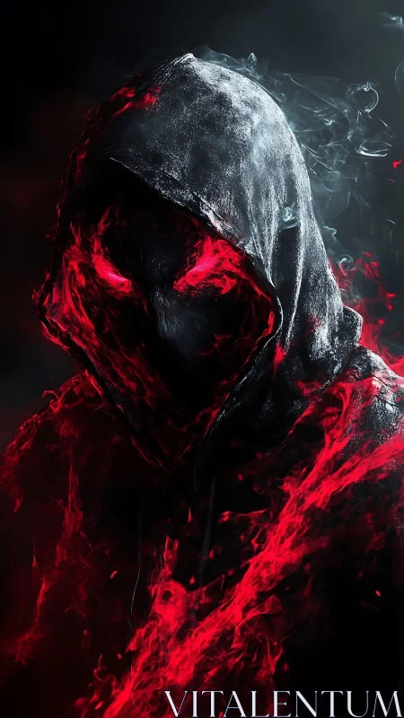 Hooded ember wraith rising in smoke and infernal shadow.