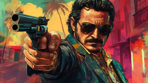 Bold street antihero framed in vivid retro neon drama.