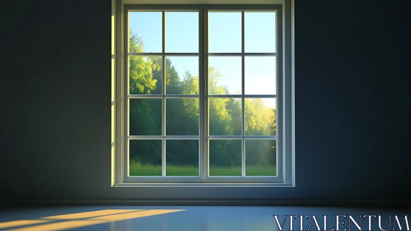 Sunlit forest window casting quiet morning reverie.