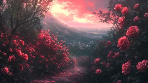 Rose Garden at Sunset: A Valley of Vibrant Beauty.