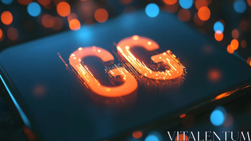 Futuristic Neon GG Letters on Digital Screen with Bokeh Effect.