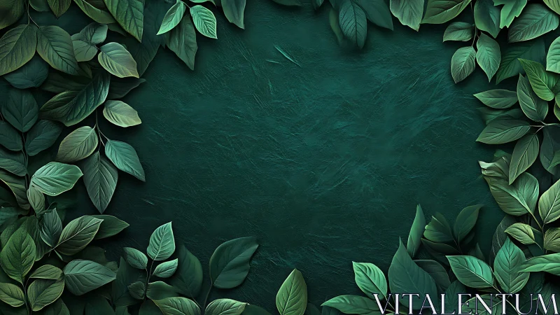 Digital foliage frame with deep emerald negative space center.