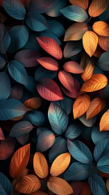 Glowing autumn leaves rest gently over deep teal foliage