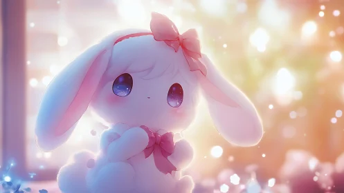 Pastel-toned chibi rabbit character with ribbon details.