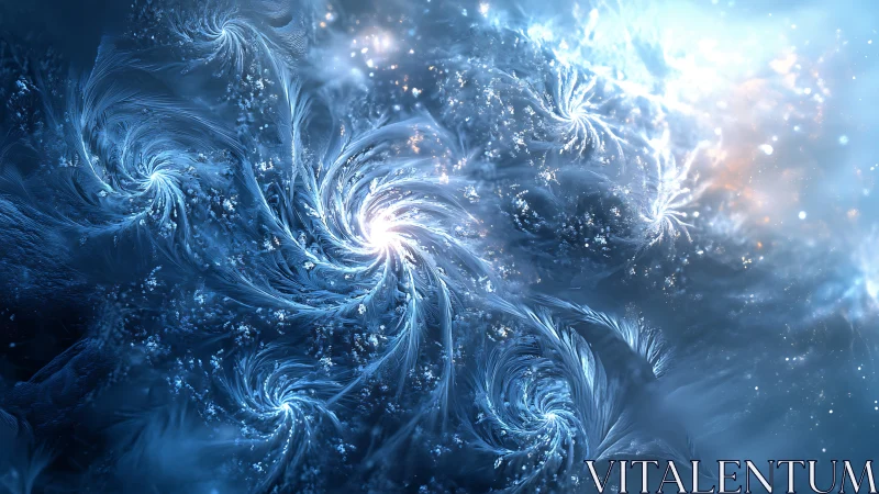 Icy blue fractal vortexes in luminous swirling motion.