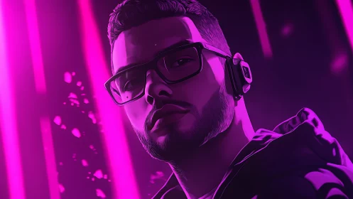 Neon magenta portrait renders stylized gamer in rim-lit profile