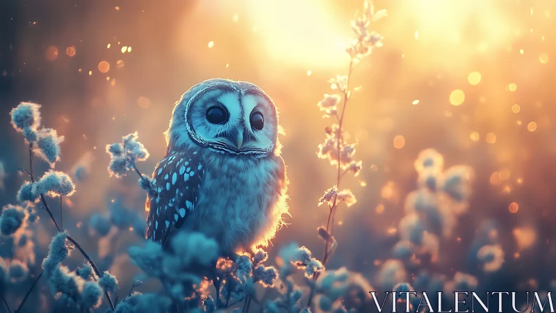 Dreamy Owl in Sunlit Meadow, Soft Focus Wildlife Art.
