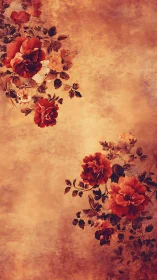 Vintage roses adorn textured sepia background vertically