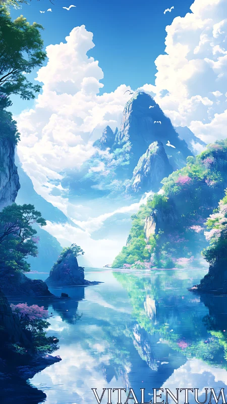 Vertical alpine lake vista renders ethereal atmospheric depth