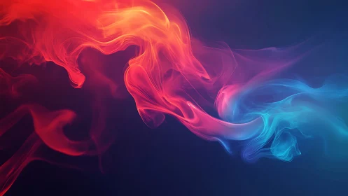 Digital painting of red and cyan flowing abstract smoke forms.