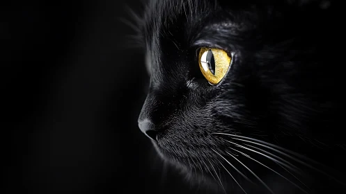 Black Cat's Golden Gaze in the Darkness.