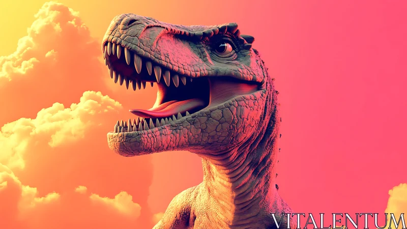 Sunset-roaring dino diva in neon sherbet skies.