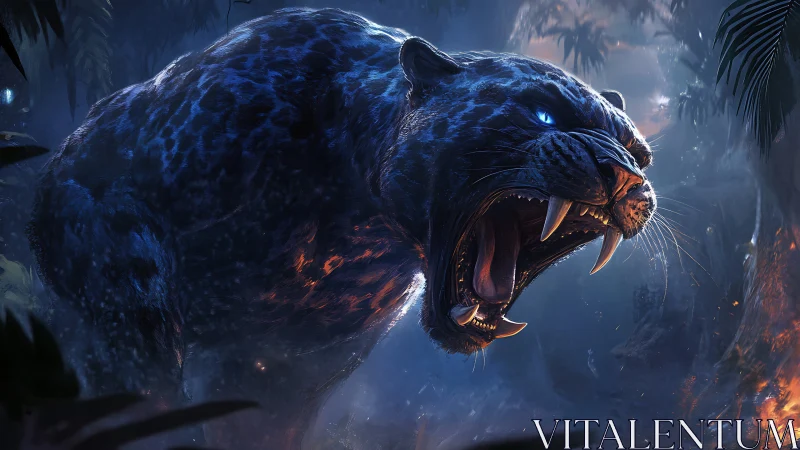 Primal Beast: Neon-Lit Saber-Toothed Predator Roars