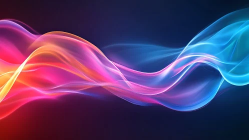 Vibrant neon light waves flow across a deep cosmic gradient