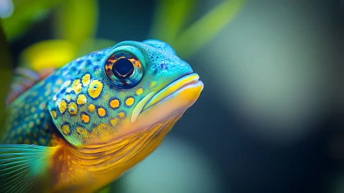 Tropical reef fish glows with iridescent cyan and gold scales.