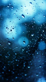 Macro optical study of raindrops on glass in cool spectrum.