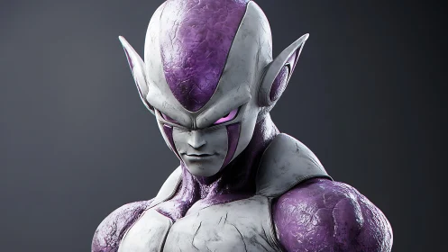 Purple and white alien warrior rendered in detailed 3D portrait.