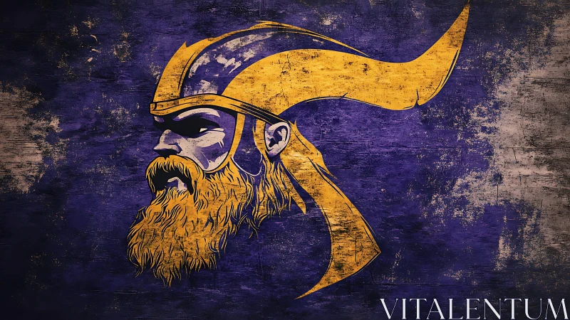 Stylized Viking warrior profile dominates grunge purple field