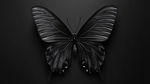 Midnight butterfly sculpture with luminous dark wings.