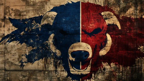 Bipolar bison emblem with grunge-split chromatic symmetry.