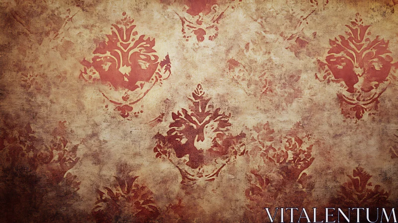 Warm vintage damask wall with softly faded red patterns.