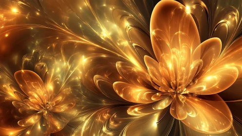 Fractal golden blooms in luminous abstract floral composition.