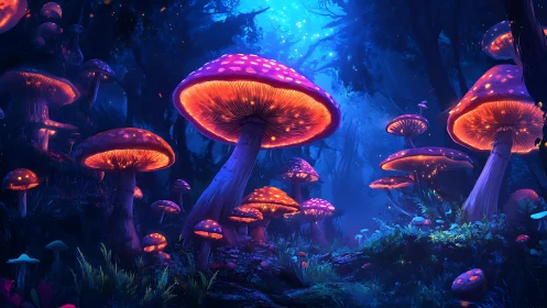 Bioluminescent Mushroom Forest in Luminous Nocturne Palette.