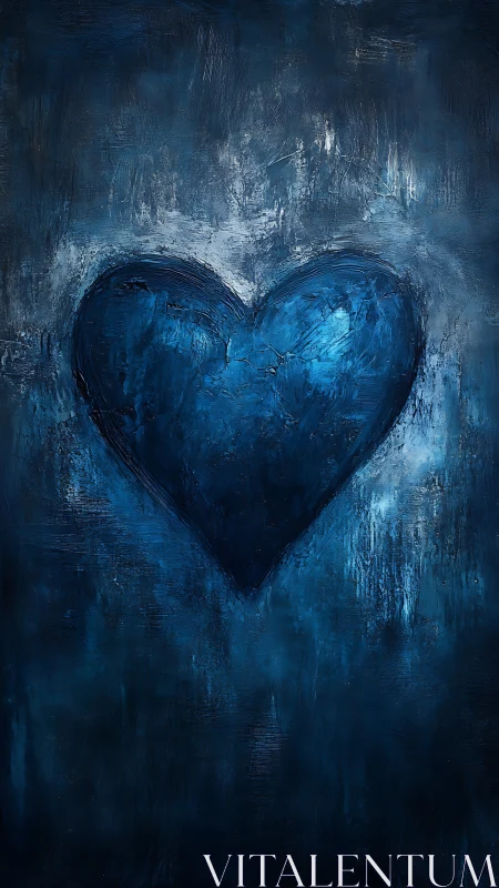 Dark Blue Heart in Textured Abstract Background.